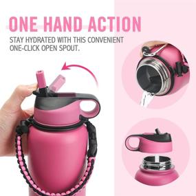 img 1 attached to 🍼 Life's Easy 40oz Straw Lid Bottle with Carabiner Handle, Silicone Sleeve - Insulated Flask for Hot and Cold Drinks (Pink/Black)