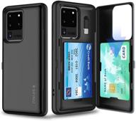 📱 skinu galaxy s20 case wallet black with hidden credit card holder and id slot, hard cover, strap, mirror, and usb adapter for samsung galaxy s20 / s20 5g (2020) - black logo