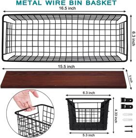 img 1 attached to 4 Set Extra Large Metal Farmhouse Wall Decor Storage Organizer Basket Bin 🏡 with Handles and Floating Shelves - Entryway, Bathroom, Kitchen- Wall Mount Hooks Included (4, Black)