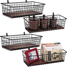 img 4 attached to 4 Set Extra Large Metal Farmhouse Wall Decor Storage Organizer Basket Bin 🏡 with Handles and Floating Shelves - Entryway, Bathroom, Kitchen- Wall Mount Hooks Included (4, Black)