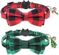 🐱 2 pack cat collar breakaway - malier cute bow tie and bell, classic plaid pattern collar with adjustable safety buckle for cats, kitty, kitten - christmas edition logo