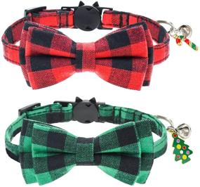 img 4 attached to 🐱 2 Pack Cat Collar Breakaway - Malier Cute Bow Tie and Bell, Classic Plaid Pattern Collar with Adjustable Safety Buckle for Cats, Kitty, Kitten - Christmas Edition