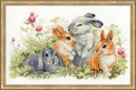 🐇 riolis 1416 - funny rabbits - cross stitch kit with 24 colors - 15¾&#34; x 9¾&#34; - 14 ct. white aida logo