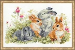 img 1 attached to 🐇 RIOLIS 1416 - Funny Rabbits - Cross Stitch Kit with 24 Colors - 15¾&#34; x 9¾&#34; - 14 ct. White AIDA