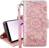 🌸 petocase samsung galaxy s9 plus wallet case: mandala floral leather folio wristlet cover - rose gold, shockproof & card slots logo