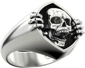 img 1 attached to Gothic Retro Punk Skull Rings: Hip and Cool Stainless Steel Halloween Party Jewelry