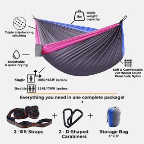 img 3 attached to Purjoy Camping Hammocks - Single & Double Portable Hammocks with 2 Tree Straps | Lightweight Nylon Parachute Hammocks for Backpacking, Travel, Beach, Backyard, Patio, Hiking