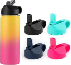 img 2 attached to 🍹 N-A Wide Mouth Straw Lid Flip-Top Design 2 Packs: Convenient Straw Lid with 2 Straws, Brush. Compatible with Many Sports Bottles. 4 Color Options!