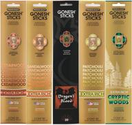 🌿 gonesh incense extra rich collection variety pack: 5 packs, 20 sticks each, cedarwood, sandalwood, dragon's blood, patchouli, cryptic woods логотип