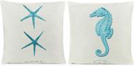 🏖️ coastal beach pillows: decorative throw pillow covers, 2 pack 18 x 18 inch, beach theme couch pillow covers with starfish & seahorse designs логотип