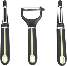 img 3 attached to Soft Grip Handle Peeler Set - 3-Piece, Amazon Basics, Grey and Green