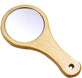 img 4 attached to 🪞 GOHIDE Round Side Handheld Wooden Makeup Mirror - Innovative and Convenient (14x7.5cm)