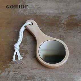 img 1 attached to 🪞 GOHIDE Round Side Handheld Wooden Makeup Mirror - Innovative and Convenient (14x7.5cm)