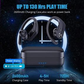 img 1 attached to WixGear Беспроводные наушники, Bluetooth 5.0 спортивные наушники с глубоким звуком стерео басов, 130 часов проигрывания 🎧 и защитой от воды IPX7, беспроводные наушники над ухом с микрофоном, зарядным устройством на 2600 МА/ч и регулировкой громкости