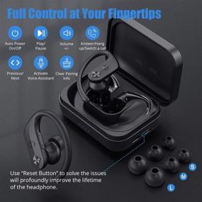 img 3 attached to WixGear Wireless Headphones, Bluetooth 5.0 Sport Earbuds with Hi-Fi Stereo Bass Sound, 130H 🎧 Playtime and IPX7 Waterproof, Over Ear Wireless Earphones with Mic, 2600MAH Charging Case &amp; Volume Control