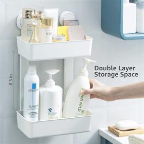 img 2 attached to 🛁 Effortless Installation! Double Layer Suction Cup Shower Caddy: Wall Mounted Shower Organizer with Removable & Reusable Basket, Water & Oil-proof, No Drilling Required!