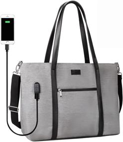 img 4 attached to 👜 Large Laptop Bag for Women, USB Work Tote Bag with 17 Inch Laptop Compartment, Professional Teacher Bag (X-Large, Gray)