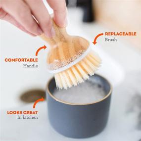 img 1 attached to Efficient Cleaning with Full Circle Bubble 🧼 Up Ceramic Soap Dispenser & Bamboo Dish Brush, White/Gray