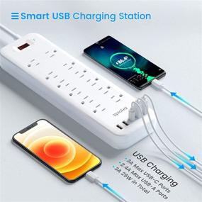 img 1 attached to 💡 EPICKA Power Strip with 12 AC Outlets, Surge Protector (1875W/15A, 1700J), 5 USB Charging Ports (1 USB-C, 4 USB-A), 6FT Extension Cord, Wall Mountable, Overload Protection Outlet for Home & Office, White