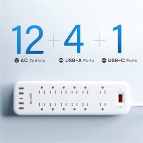 img 3 attached to 💡 EPICKA Power Strip with 12 AC Outlets, Surge Protector (1875W/15A, 1700J), 5 USB Charging Ports (1 USB-C, 4 USB-A), 6FT Extension Cord, Wall Mountable, Overload Protection Outlet for Home & Office, White