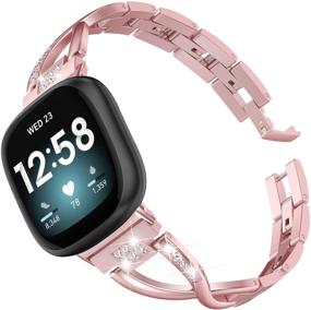 img 4 attached to Wearlizer Compatible With Fitbit Versa 3 / Fitbit Sense Bands For Women Dressy Metal Replacement Wristbands Straps Accessory Bling Rhinestone Bracelet Band For Versa 3 / Sense Smartwatch (Rose Gold)