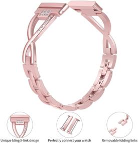 img 3 attached to Wearlizer Compatible With Fitbit Versa 3 / Fitbit Sense Bands For Women Dressy Metal Replacement Wristbands Straps Accessory Bling Rhinestone Bracelet Band For Versa 3 / Sense Smartwatch (Rose Gold)