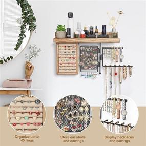 img 3 attached to 📷 SOLIMINTR Hanging Jewelry Organizer: Wall Mount Holder with Rustic Wood Shelf & Multiple Jewelry Display Compartments