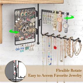 img 2 attached to 📷 SOLIMINTR Hanging Jewelry Organizer: Wall Mount Holder with Rustic Wood Shelf & Multiple Jewelry Display Compartments