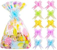 🐰 20pcs easter basket bags with pull bow set - cellophane wrap plastic bag and decorative pull bows for gifts and parties (12x18 inch) logo