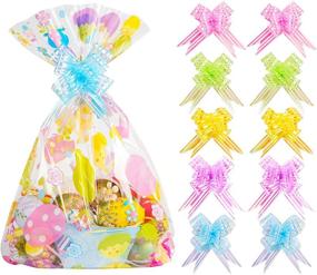 img 4 attached to 🐰 20pcs Easter Basket Bags with Pull Bow Set - Cellophane Wrap Plastic Bag and Decorative Pull Bows for Gifts and Parties (12x18 inch)
