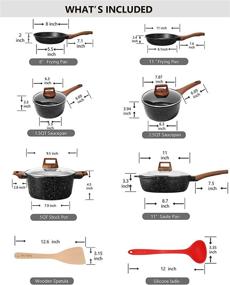 img 3 attached to 🍳 Набор посуды "ESLITE LIFE" с антипригарным покрытием "гранит" для индукционных плит - включает сковороду, кастрюлю для тушения, соусницу, кастрюлю для бульона, лопатку и половник - 12 предметов в черном цвете.