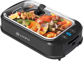 img 4 attached to 1500W Electric Korean BBQ Griddle with Tempered Glass Lid, Turbo Smoke Extractor, Temperature Control and Removable Drip Tray - LITIFO Indoor Smokeless Grill, Black