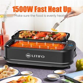 img 3 attached to 1500W Electric Korean BBQ Griddle with Tempered Glass Lid, Turbo Smoke Extractor, Temperature Control and Removable Drip Tray - LITIFO Indoor Smokeless Grill, Black