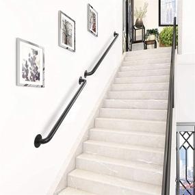 img 1 attached to 🚧 Premium 36 Inch Black No-Slip Pipe Hand Railing for Indoor Stairs - Industrial Metal Staircase Handrail - Outdoor Deck Hand Rail - Iron Banister Rail - Safety Railing for Elderly & Kids