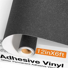 img 4 attached to 🎉 HTVRONT Shimmer Vinyl Roll - 12"x6ft Black Glitter Permanent Vinyl: Perfect for Cricut, Decorations, Signs, Crafts, and Die Cutters