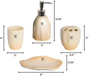 img 4 attached to Moss & Stone Bathroom Accessories Set, 4-Piece Metal Ceramic Bathroom Set - Incl. Soap Dispenser Pump, Toothbrush Holder, Tumbler, and Soap Dish (Solid Ivory)