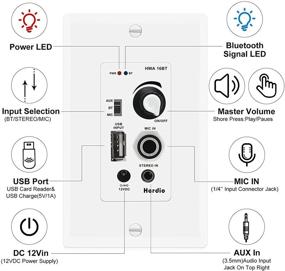 img 3 attached to 🔊 Herdio Wall Plate Блютуз аудио усилитель-ресивер с управлением звука, USB микрофоном и входом Aux (3.5 мм) - максимальная мощность 100 Вт, идеально подходит для звуковых систем и интеграции в домашний кинотеатр.