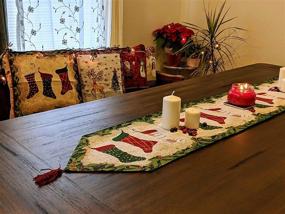 img 2 attached to 🎄 Festive Tache Green Holiday Christmas Hang My Stockings by The Fireplace: Decorative Woven Table Runner, 13 x 54