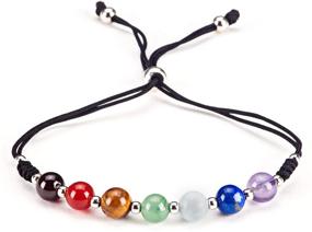 img 4 attached to 🌈 Adjustable Natural Gemstone Chakra Bracelet with Silver Spacers and Nylon Cord - 6mm Beads, 5"-6.5" for Women/Girls/Children | Cherry Tree Collection