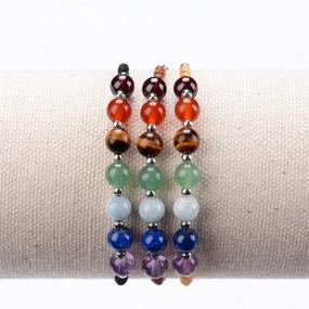 img 2 attached to 🌈 Adjustable Natural Gemstone Chakra Bracelet with Silver Spacers and Nylon Cord - 6mm Beads, 5"-6.5" for Women/Girls/Children | Cherry Tree Collection