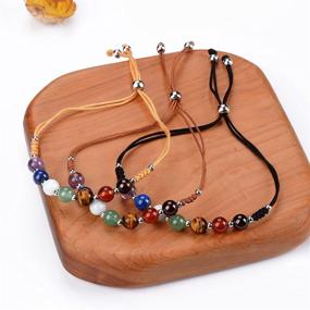 img 3 attached to 🌈 Adjustable Natural Gemstone Chakra Bracelet with Silver Spacers and Nylon Cord - 6mm Beads, 5"-6.5" for Women/Girls/Children | Cherry Tree Collection