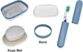 img 3 attached to Kiasona Travel Pack: Toothbrush Case and Leakproof Soap Holder with Soap Saver - Soap Bar Box Container with Soap Mat and Large Toothbrush Cover, Ideal for Bathroom, Camping, School, Gym, Outdoor, Home, Vacation (Blue)