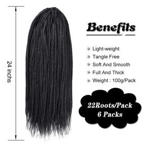 img 2 attached to Gottin Hair Box Braids Crochet Hair: 6 пакетов, более 60 🔗 оттенков, 24 дюйма для черных женщин, синтетические наращивания волос - 1B# натуральный черный