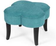 🪑 joveco 19.6’’ small ottoman foot stools - turquoise blue fabric ottoman bench with sturdy wood legs - 4-leaf clovers coffee table footrest logo