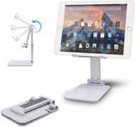 versatile and portable adjustable tablet stand holder for ipad, samsung galaxy tabs, and more - white logo