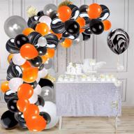 🎈 halloween balloon garland & arch kit: 113pcs, 16 ft long silver black white orange and black agate latex balloons with tying tool, balloon strip tape and sticky dots – perfect for wedding, baby shower, christmas, birthday, carnival party decoration supplies логотип