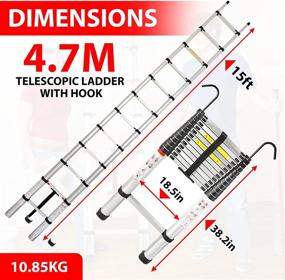 img 3 attached to 🪜 Broots Products LLC 12.5 Ft. Telescopic Extension Ladder with Removable Hook, SpringLoaded Locking Gear and Extend Climbing