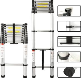 img 4 attached to 🪜 Broots Products LLC 12.5 Ft. Telescopic Extension Ladder with Removable Hook, SpringLoaded Locking Gear and Extend Climbing