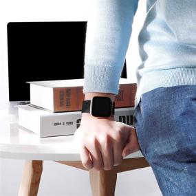 img 2 attached to Набор из 6 водонепроницаемых силиконовых браслетов для замены для Fitbit Versa 2/Fitbit Versa, 📿 Маленький размер, для женщин и мужчин, черный/розовый - совместим со смарт-часами Fitbit Versa Lite SE