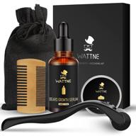 🧔 optimized beard growth kit: derma roller and beard roller for natural hair growth, with 100% natural ingredients beard oil serum - stimulate, promote beard, mustache, and hair regrowth. perfect gifts for men, him, dad, father, boyfriend (5 in 1) logo